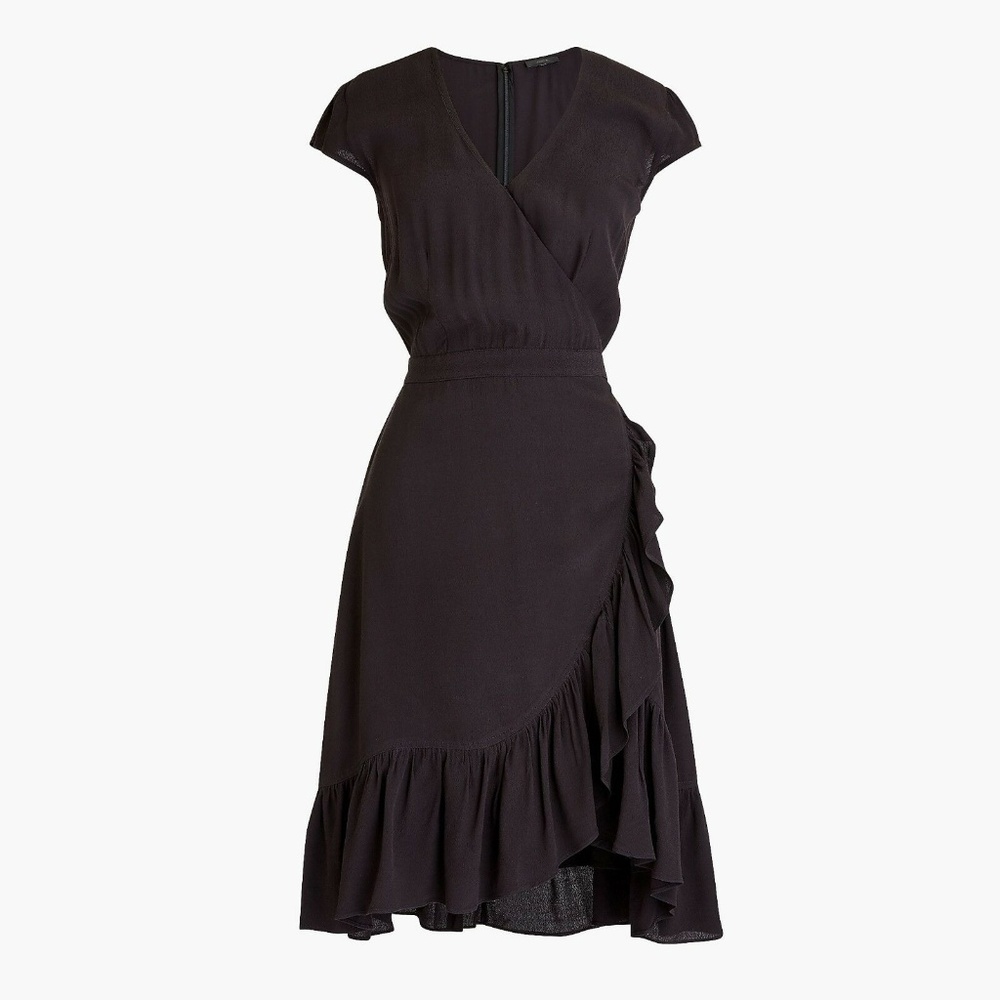 🌺Faux-wrap mini dress in drapey crepe, Black 6